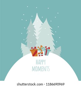 Flat style christmas holiday elements for greeting card, poster design. Vector illustration
