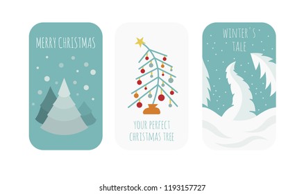 Flat style christmas holiday elements for greeting card, poster design. Vector illustration