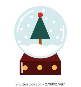 Flat style Christmas snow globe with tree. Winter icon. Hand drawn vector isolated illustration.