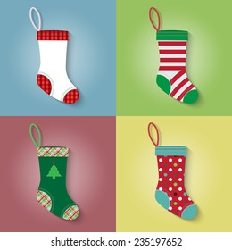 Flat style of Christmas sock vector set  