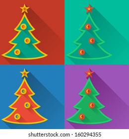 flat style christmas trees set 