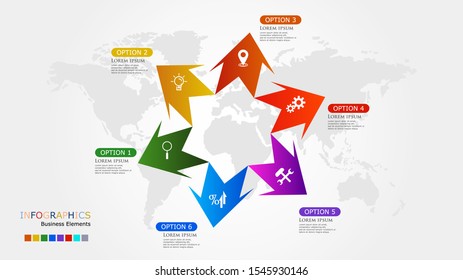 Flat style  circle and triangle infographic options template. 
Modern concept design template with 6 options, steps or parts.