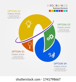 Plantilla de opciones de círculo de estilo plano y triángulo infográfico. 
Plantilla moderna de diseño de concepto con 4 opciones, pasos o partes.