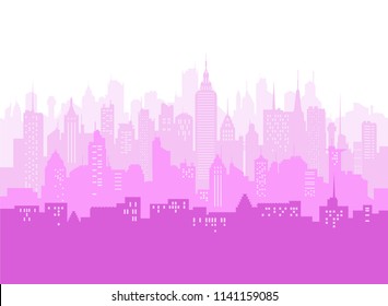 Flat style city skyline vector illustration urban landscape in shades of Pink