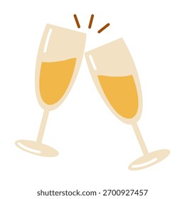 Gafas de champán tintineantes de estilo plano. Icono festivo. Vector dibujado a mano ilustración aislada. 