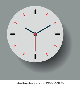 Flat style clock, timer with shadow on blue background . Vector design element