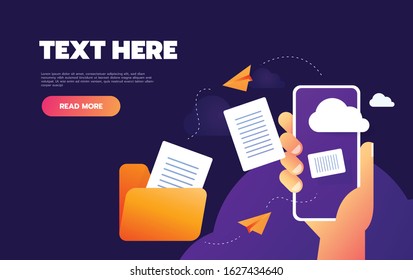 Flat style cloud computing and communication technology concept with mobile phone.