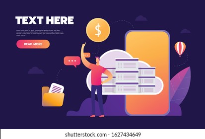 Flat style cloud computing and communication technology concept with mobile phone.