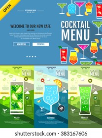 Flat style cocktail menu concept Web site design. Corporate identity