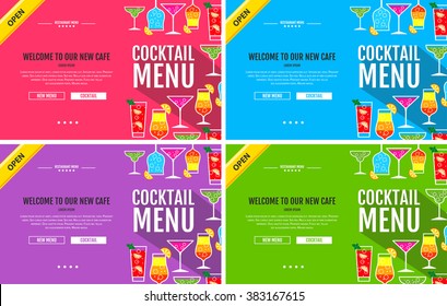 Flat style cocktail menu concept Web site design. Corporate identity