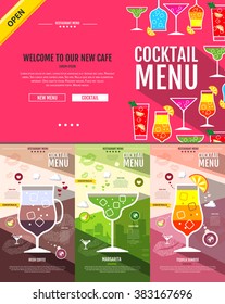 Flat style cocktail menu concept Web site design. Corporate identity