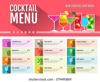 Flat style cocktail menu design