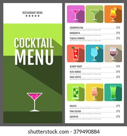 Flat style cocktail menu design