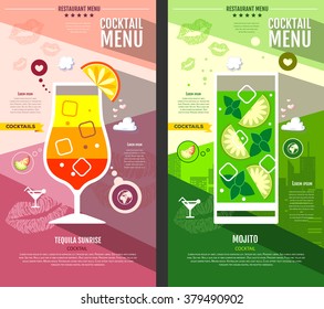 Flat style cocktail menu design