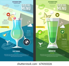 Flat style cocktail menu design