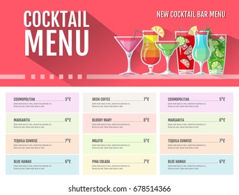 Flat style cocktail menu design