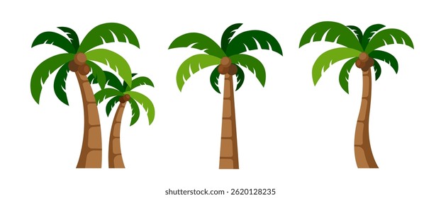 Design de ilustração de vetor de coqueiro de estilo plano em plano de fundo transparente, elementos de decoração de verão, havaí e praia, Cartoon Clip art (editável)