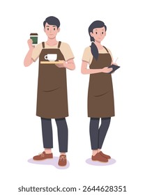Ilustração de desenho animado de casal barista de café de estilo plano