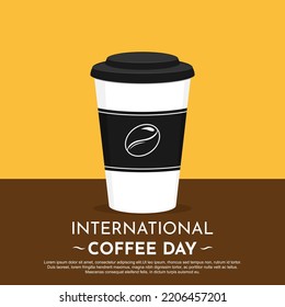 Flat style coffee drink with black and white good for logo, icon, banner, template. International coffee day on 1st October. Vector illustration