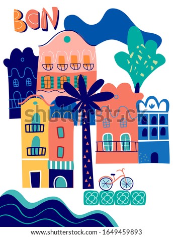 flat style color collage of Barcelona , Vector illustrations for poster, banner, card, background, festival, party and event