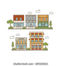 Flat Style Color Collection Of Small Classic Vintage Buildings For Store, Resta?rant, Office or Market Icons