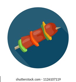 Flat style colorful barbecue icon with shadow.  Fast food vector illustration. Berbecue with vegetables
