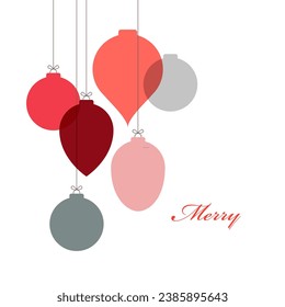 Flat Style Colorful Baubles Hang on White Background for Merry Christmas  Happy New Year Celebration.