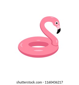 Flat style colorful flamingo swimming ring illustration. Rubber pink bird icon.