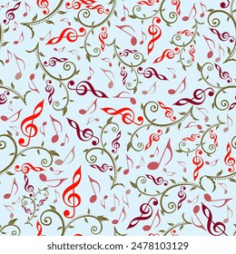 Flat Style Colorful Music Notes Pattern Background.