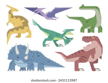 Flat style colorful prehistoric dinosaur vector cartoon illustration