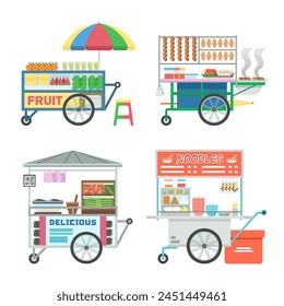 Flat style colorful Thailand street food vendor vector set images