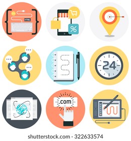 Flat style, colorful, vector icon set about education, business and creativity for info graphics, websites, mobile and print media.