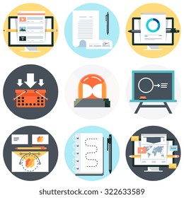 Flat style, colorful, vector icon set about education, business and creativity for info graphics, websites, mobile and print media.