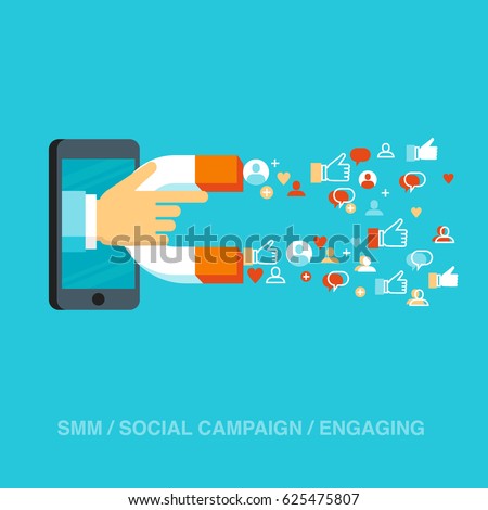 Flat style colorful vector illustration concept for digital marketing, social campaign, engaging with followers isolated on stylish background