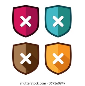 Flat Style Colour Vector Shields Icon Set 