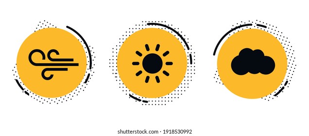 Flat Style Coloured Weather Forecast Icons Set. Modern style icons collection with yellow background