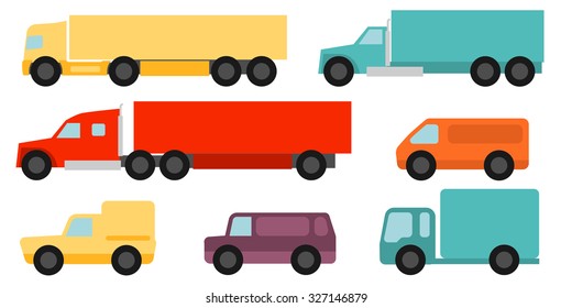 Flat style commercial vehicles set