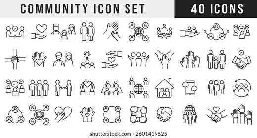 Flat Style Community Icon Set, Group People Icons, Social Network Symbols, Communication Concept,Teamwork, Human Connection, Friendship, Community Engagement, Vector Illustration
