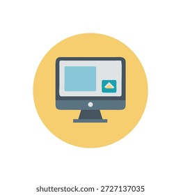 Icono de computadora de estilo plano con Imágenes, que se muestra en un fondo redondo amarillo. Ilustración gráfica simplista y moderna.
