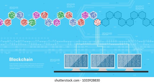 Flat style concept banner for blockchain technology concept.