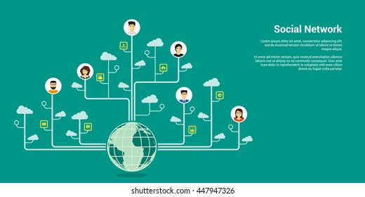 flat style concept banner, social network, internet communication