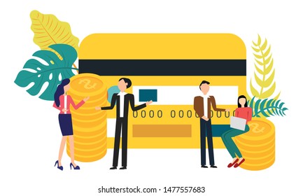 flat style, the concept of promoting a business for profit. financial savings, business economics, bank cards and cash.