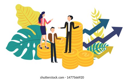 flat style, the concept of promoting a business for profit. financial savings. business economics, bank cards and cash.