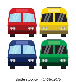 Flat style concept of public transport. Set of city bus with front view.