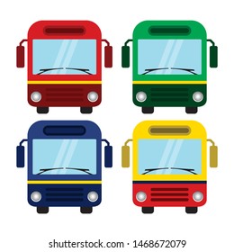 Flat style concept of public transport. Set of city bus with front view.