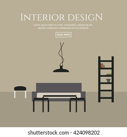 Flat style concept set of interior design room types. Concepts for web banners and promotional materials. Vector illustration.