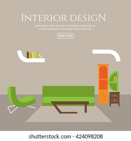 Flat style concept set of interior design room types. Concepts for web banners and promotional materials. Vector illustration.