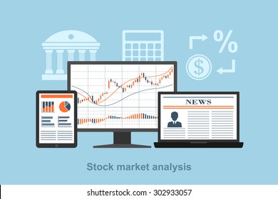 flat style concept for stock market analysis concept, online trading concept, forex concept