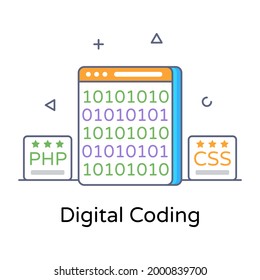 Flat style conceptual icon of digitaal coding, editable vector 