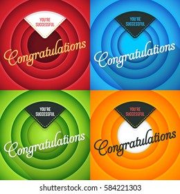 Flat Style Congratulations Lettering, Movie Style Colorful Background Set